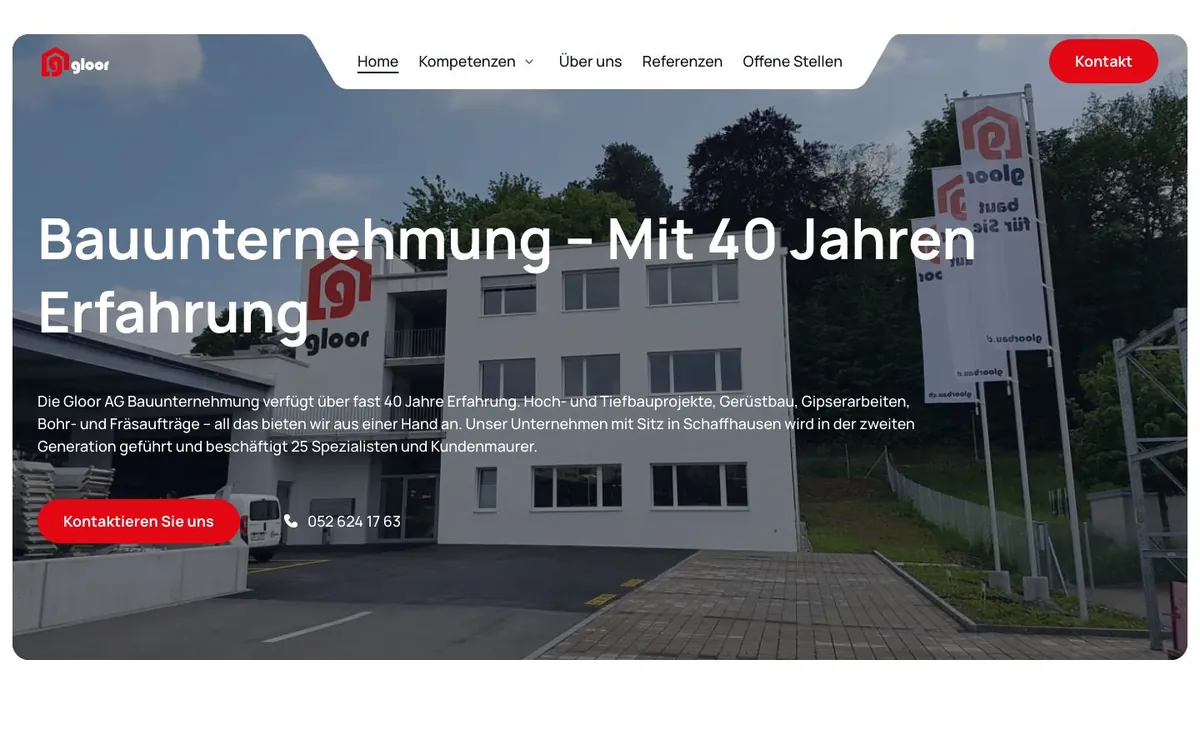 Website von Gloor Bau AG